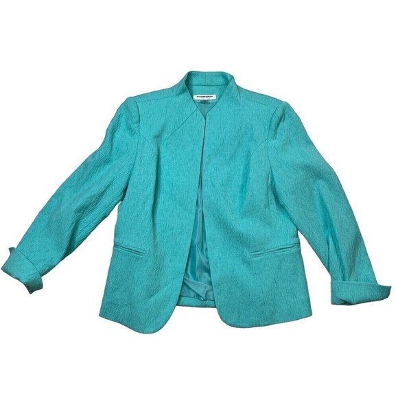 VTG NWOT Allison Daley Women’s Open Front Blazer Turquoise Jacket Size 8 Petite - Picture 7 of 7